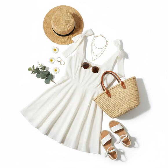 Revelry White Mini Dress Bow Shoulder Coquette Bridal Fit & Flare 16 - Picture 2 of 10